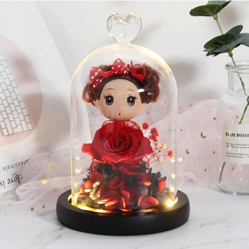 LED Enchanted Red Roses Constellation Beauty And The Beast In A Glass Dome On A Black Base Rose Lamps Christmas Gift For Lover