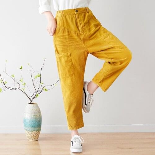 Corduroy pants Elastic Waist hip hop Wide Leg trousers Vintage Casual Baggy Corduroy Harem Pants Loose Big pocket Trousers