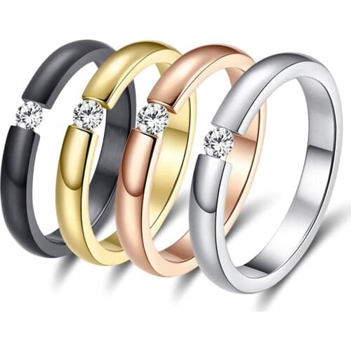 High Quality Fashion Jewelry Luxury Gifts Zircon Crystal Rose Gold Color Rings for Women 3mm Classic