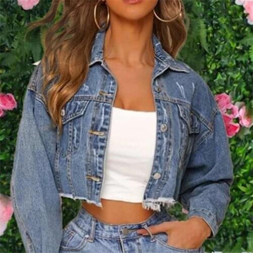 Spring Autumn Women Denim Jacket Solid Color Coat Short Jacket Single Breasted Frayed Short Denim Female Jacket Coats 2021 New