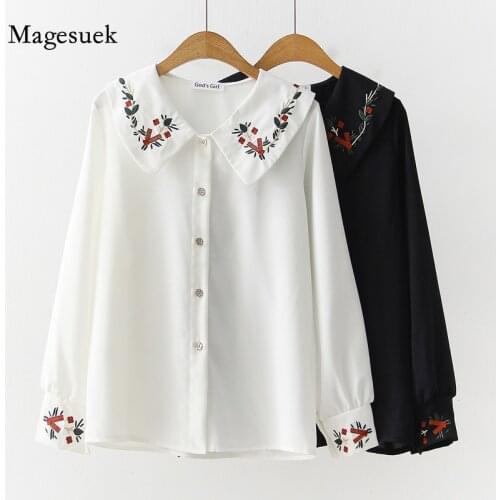 Vintage Floral Embroidery Blouse Women New Spring Long Sleeve Cute Chiffon Shirts Ladies Tops Blusas Mujer Sweet Clothes 13051
