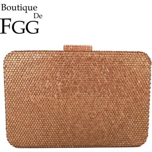Boutique De FGG Gold Women Diamond Evening Bags Wedding Ladies Crystal Box Clutch Party Rhinestones Purses and Handbags