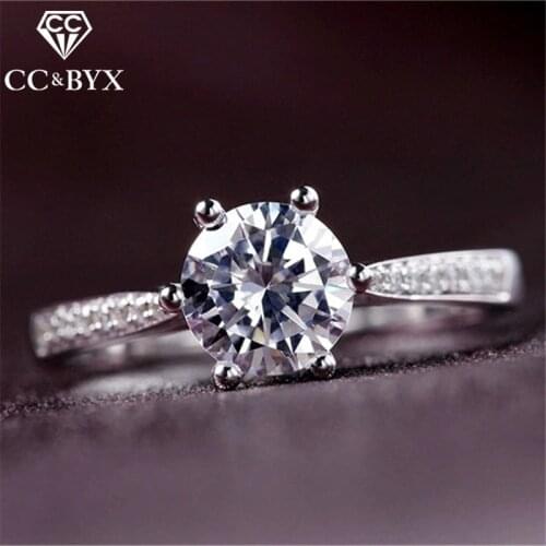 CC Classic Jewelry Rings For Women S925 Silver Round Stone Cubic Zirconia Wedding Engagement Bridal Ringen Accessories CC1454