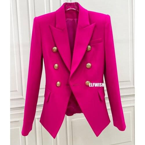 2022 Autumn Winter Rare Classic Fuchsia Blazer Suit Double Breasted Silver Buttoned For Women AMAZING Clothing
