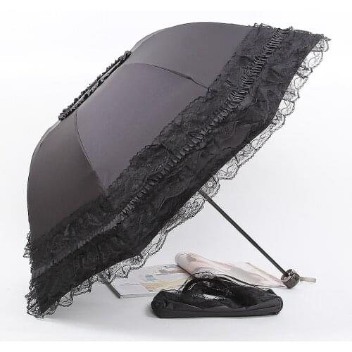 Black Coating Lace Umbrella Female Sunshade UV Sun Protection Parasol Portable Outdoor Princess Windproof Parasol Women Fashion