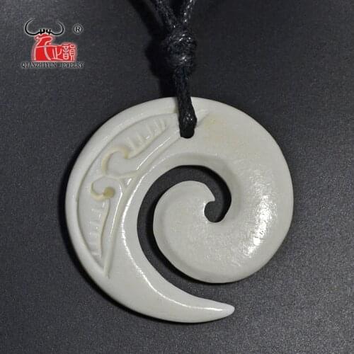 1PC Hot Sale New Zealand Maori Handmade Carved Tribal Ox Bone Pendant Women Mens Adjustable Necklace Choker Surfer Style