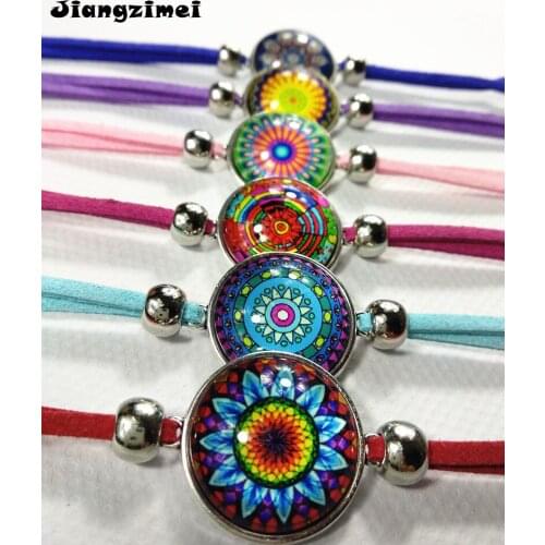 12pcs/lot (Mixed 6 styles) New styles Bandanna Mandala Flower Buddhism Zen Picture red blue pink Glass Bracelets