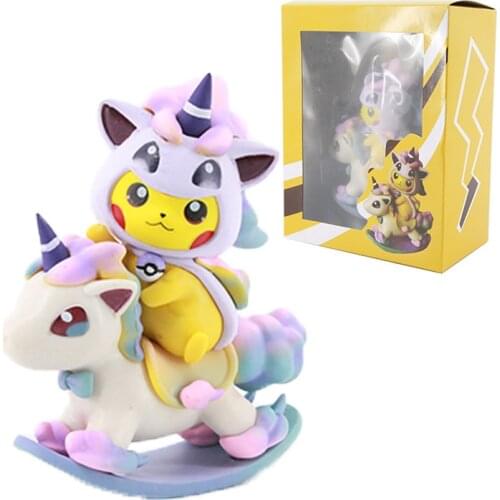 TAKARA TOMY Pokemon Pikachu Model Figure Car Decoration Kids Birthday Toy Surprise Gift for Children Rainbow Horse Trojan