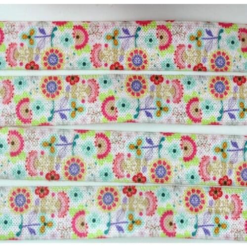 5/8"Flowers heat-transfer printedelastic foe 16mm diy girls handmade bow ribbons for degift wrap tape ribbons