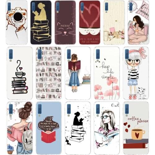 88AA Book Girl Heart Coffee gift Soft Silicone Tpu Cover phone Case for Samsung Galaxy A6 Plus 2018 A7 2018 A9 star Lite Case