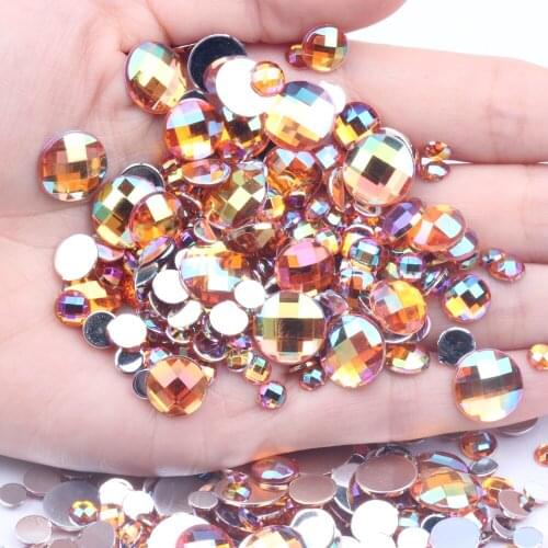 Acrylic Craft DIY Gems Flatback Earth Facets Orange AB Acrylic Rhinestone Strass High Shine Nail Art Decorations