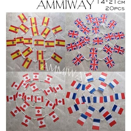 AMMIWAY 14x21cm 20pcs Spain United Kingdom World Country Bunting Flag Canada France Wedding Festival Pennant String Banner