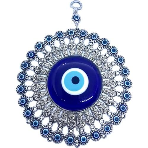 Large Size Glass Flower Design Turkish Blue Evil Eye Wall Hanging – Turkish Nazar Bead - Wall Decor