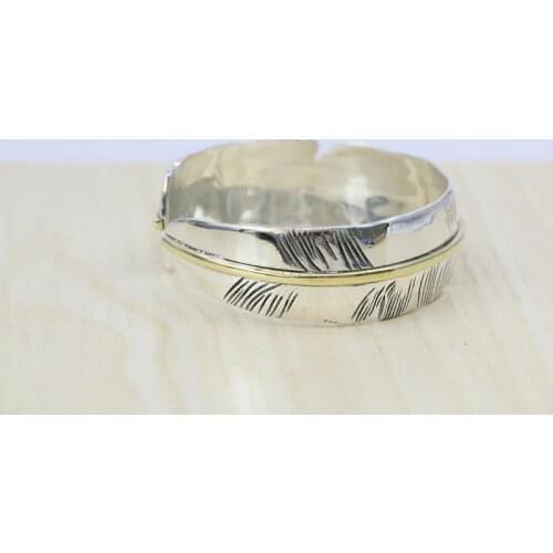 Solid 925 Sterling Silver Men feather punk hiphop Cuff Bangle Bracelet jewelry A5206