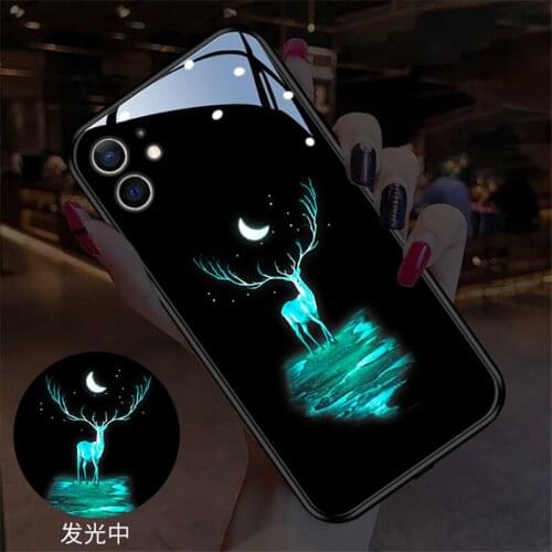 Shockproof Tempered Glass Luminous Phone Case For iPhone 11 12 Pro Max Case Deer Flash LED Cover For iPhone 7 8 Plus X Xr Xs Max