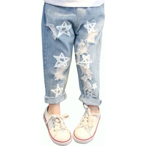 Baby Girls Jeans Star Pattern Jeans For Girls Casual Style Baby Ripped Jeans Toddler Baby Girl Clothes