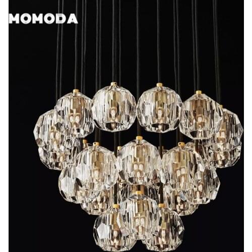 Boule De Crystal Chandeliers Retro Metal Brass Black Chrome Ball LED Pendant Lights Bedroom Living Room Indoor Lighting Fixture