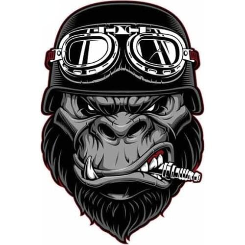 Personality Gorilla Biker Cartoon Car Stickers Helmet Motorcycle Waterproof Sunscreen Vinyl JDM Bumper Trunk Truck Graphics