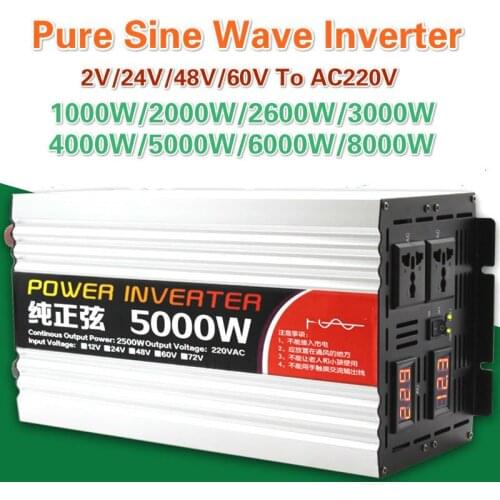 Pure Sine Wave Inverter 2000W 5000W 8000W Power Solar Car Inverter LED Display DC 12V 24V 48V 60V To AC 220V Voltage Converter