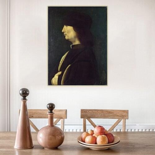 Citon Leonardo da Vinci《Portrait of a Man in Profile》Canvas Art Oil Painting Artwork Poster Picture Wall Decor Home Decoration
