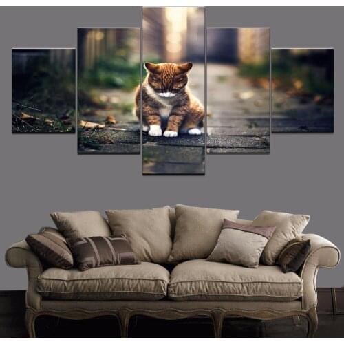 Canvas Paintings Wall Art Modular Framework 5 Pieces Animal Cat Sad Poster HD Prints Pictures For Living Room Home Decorative