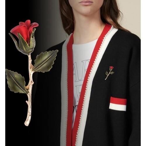 Korean Metal Red Rose Flower Brooches Enamel Pins Shirt Suit Lapel Pin Badge Fashion Jewelry Gifts for Women Men Accessories