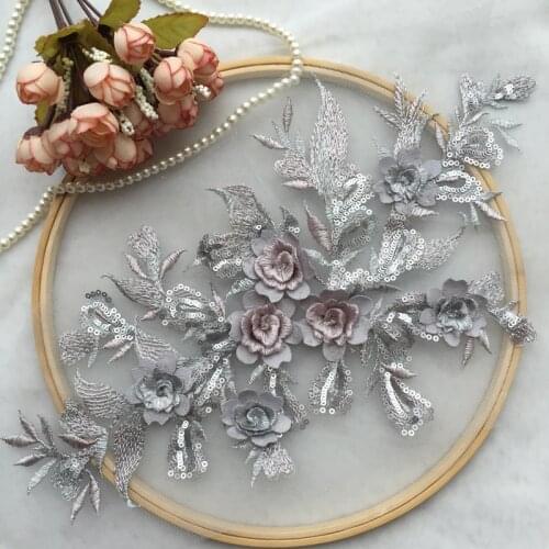 2Pieces/lot 3D Flower Beads Lace DIY Wedding Dress Headdress Dance Performance Clothing Accessories RS2666