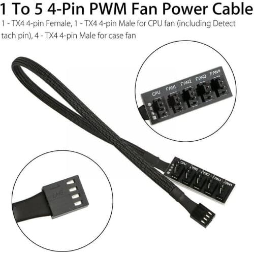 PC Cooler CPU Fan Power Cable 1 Female to 5 Male 4Pin Hub Splitter For 3Pin Socket Cable Adapter Fan W2Z7