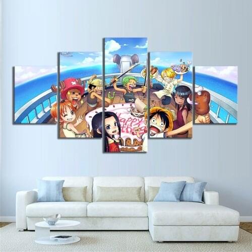 Poster Wall Art Canvas Painting 5 Pieces One Piece Print Modular HD Animation Pictures Minimalism Bedroom Home Decoration Frame