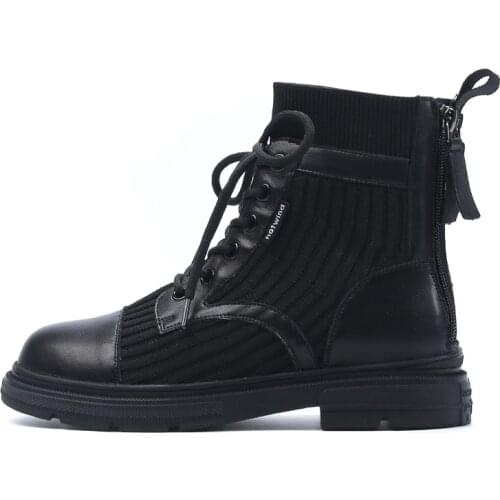 New Fashion Autumn Winter Leather Snow Boots Women Motorcycle Shoes Warm Vintage Classic Female Military Female Booties