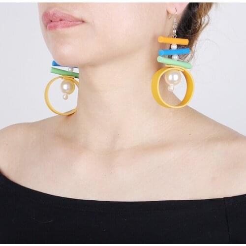 New Leather Pendant Earrings Women Fashion Big Pearl Drop Earrings Designer Bohemia Wedding Decoration Colorful Rubber Jewelry