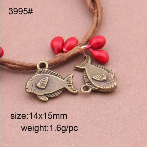 BULK 25PCS Zinc Alloy Metal Fish Charms Antique Bronze Tone Animal Pendant 14*15mm 1.6g