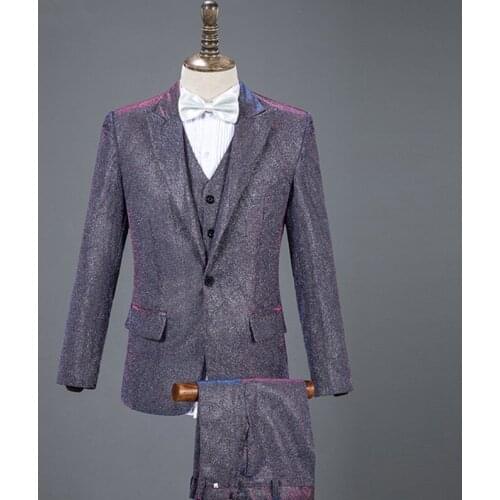 Autumn Mens Suits Purple Gray Blue Tuxedo Pants Evening party Male Singer Chorus Teams Costume Host Performance Stage Outfits