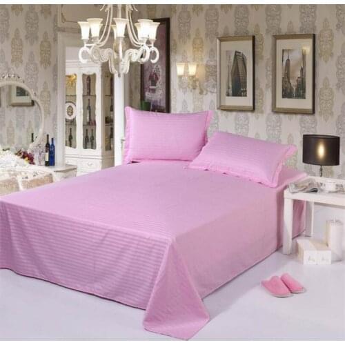 Hotel bedding bed sheets cotton king queen size Pink Princess Stripe flat sheet pillowcases Twill Solid bed linen home textile