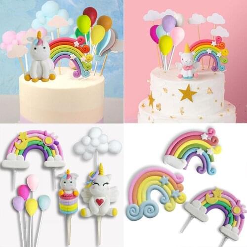 Rainbow Cake Topper Brithday Cake Balloon Cloud Unicorn Cake Topper Decorating Happy Brithday Party Decor Kids 1st Unicorn Party