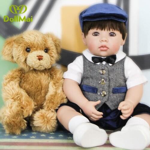 Reborn real baby boy vinyl silicone dolls toys 20"51cm bebes reborn menino bonecas child toy dolls with bear plush gift