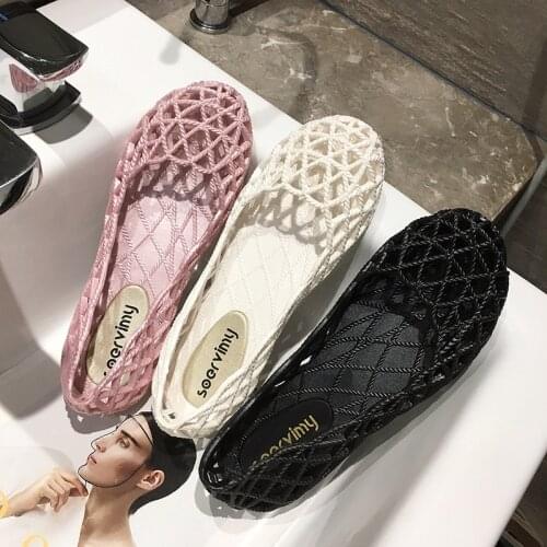 Baotou sandals female summer flat mesh hollow plastic jelly shoes soft bottom breathable non-slip hole beach shoes
