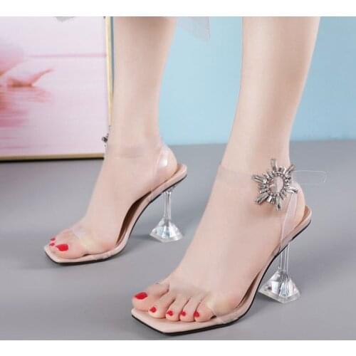 High Heels Sandals Women 2021 Luxury Brand Sexy Transparent ZAR Fashion Sun Flower 11CM Woman Shoes On Heels Sandals Plus Size