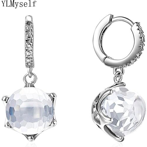 Multi-cut Surface Football Shape Stones Dangle Earring Stunning Clear Crystal Jewellery Womens Gorgeous Drop earrings