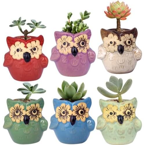 2.7 Inch Owl Pot Ceramic Flowing Glaze Base Serial Set Succulent Cactus Plant Flower Pot Container Planter Bonsai Garden Pots