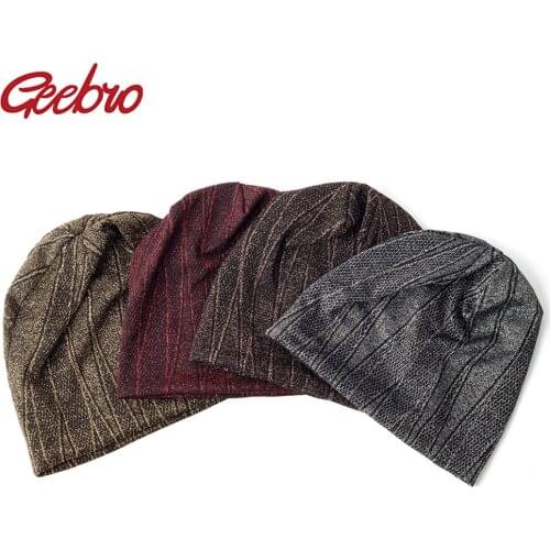 Geebro Fashion Winter Autumn Slouchy Unisex Baggy Bronzing Stripe Beanie New Style Hip Hop Hat Outdoor Men Women Cap