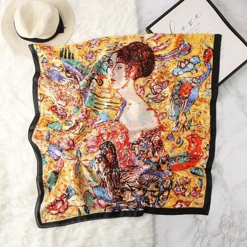 Gustav Klimts Oil Painting Silk Scarf Women Designer Beauty Print Shawl Foulard Lady Long Party Wrap Summer Beach Pareo SFP083