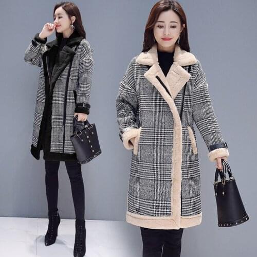 Winter Women High Quality Faux lambswool Fur OverCoats Luxury Long Loose Thick Warm Plus Size Female 2019 grey plaid