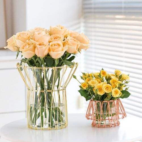 Vase transparent glass decorative Nordic creative simple web celebrity light luxury iron ware