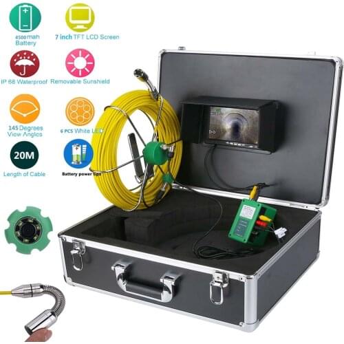 Pipe Inspection Video Camera IP68 Waterproof Drain Pipe Sewer Inspection Camera System 7"LCD 1000 TVL Camera with 20/30/40/50M