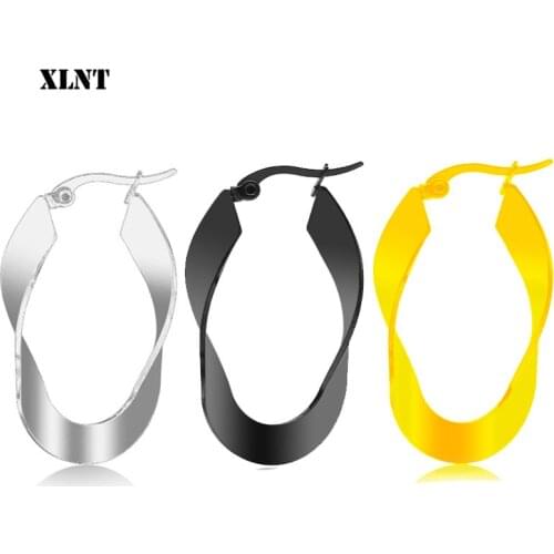 XLNT Gold color circle creole earrings, Stainless Steel Big Twist wives Hoop Earrings gifts for women