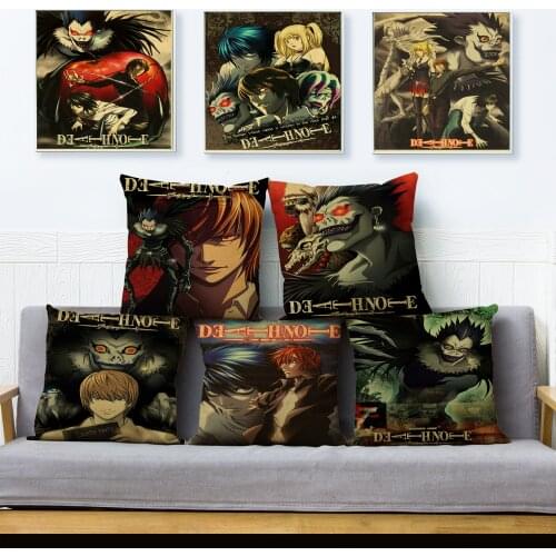 Japan Classic Anime Death Note Print Pillowcase Retro Pattern Sofa Cushion Cover Kid Gift Polyester Pillows Cases For Home Decor