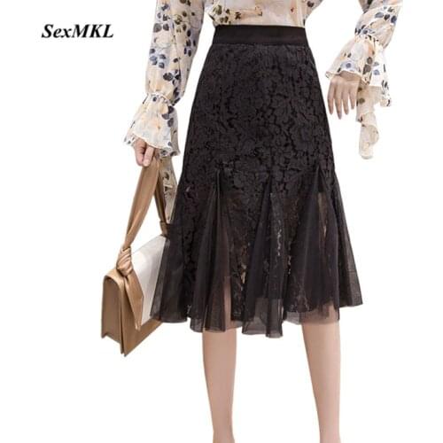 SEXMKL Plus Size High Waist Lace Skirt Women 2020 Fashion A Line Black Skirts Saia Midi Sexy Korean Streetwear Skirt Jupe Femme