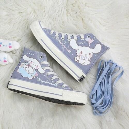 Harajuku Style Women High-top Canvas Shoes Hand-painted Graffiti Sneakers Japanese Cartoon Laurel Dog Cute Student Casual Shoes
