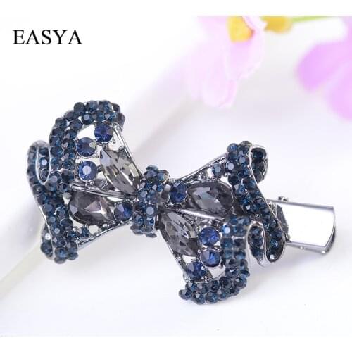 EASYA Metal Big Rhinestone Crystal Hairpin Women Girls Fashion Bowknot Hairwear Hair Accessories Clip Jewelry